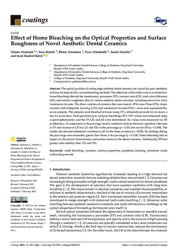 (PDF) Effect of Home Bleaching on the Optical Properties and Surface ...
