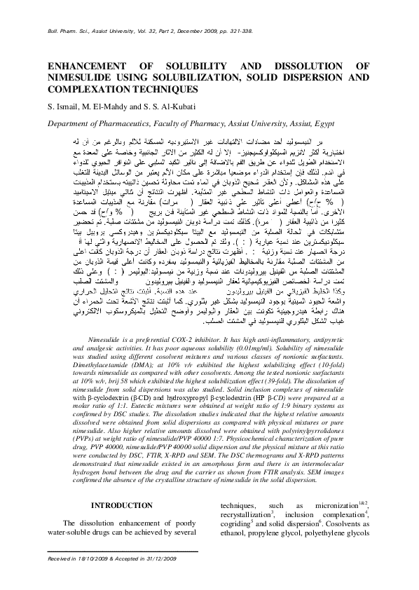 (PDF) Enhancement of Solubility and Dissolution of Nimesulide Using ...