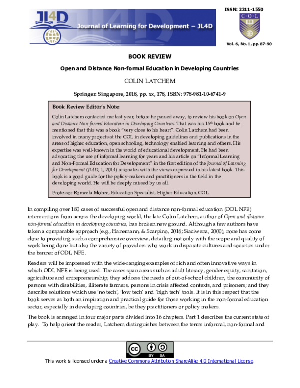 (PDF) Book Review: Open and Distance Non-formal Education in Developing ...
