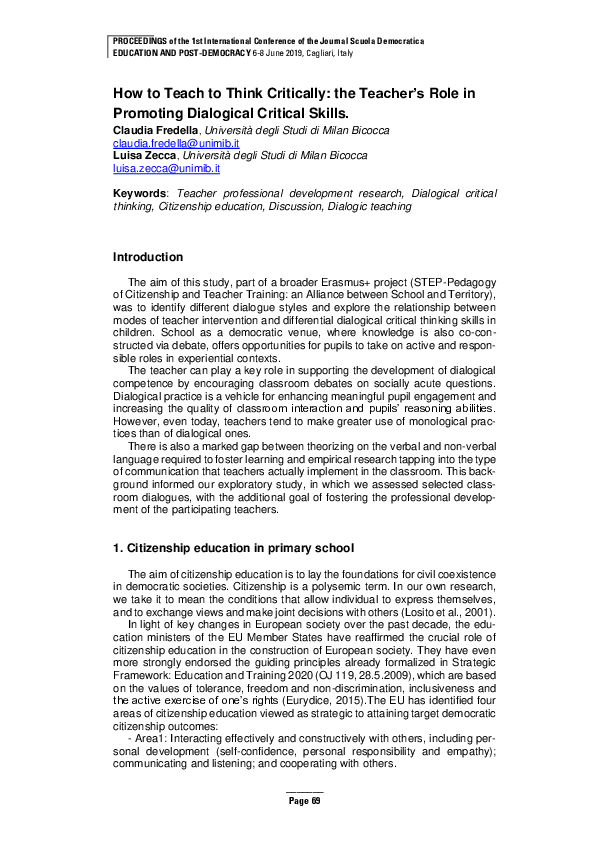 (PDF) How to Teach to Think Critically: the Teacher’s Role in Promoting ...