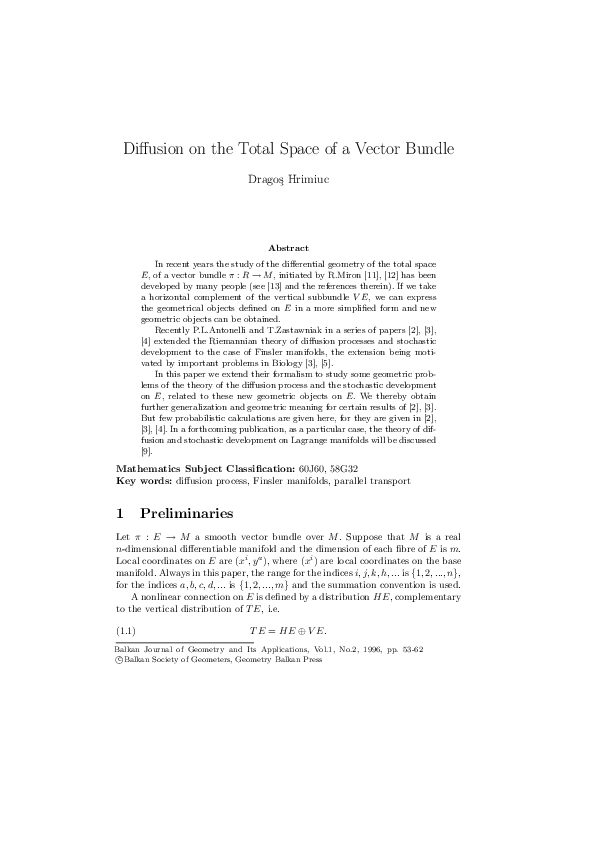 (PDF) Diffusion on the Total Space of a Vector Bundle