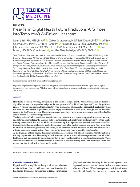(PDF) Near-Term Digital Health Future Predictions: A Glimpse Into ...