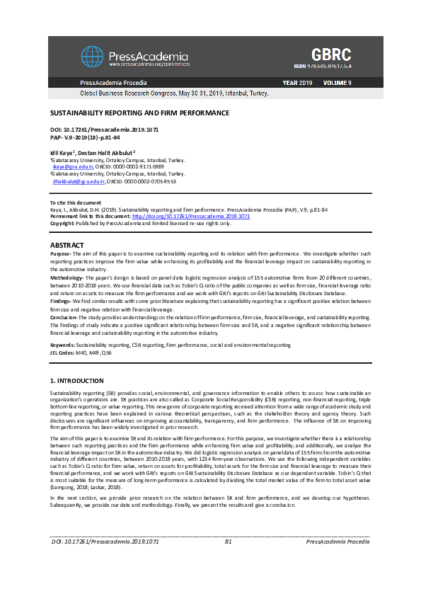 (PDF) Sustainability reporting and firm performance