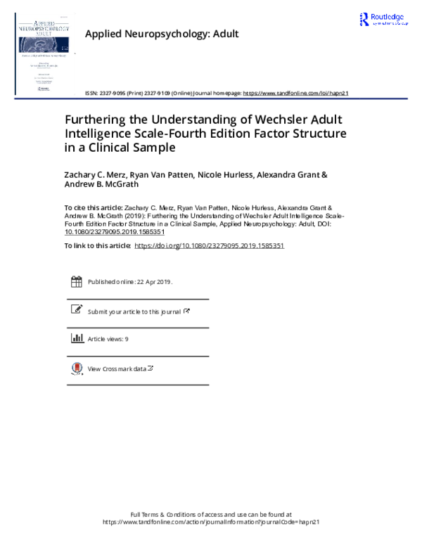(PDF) Furthering the Understanding of Wechsler Adult Intelligence Scale ...