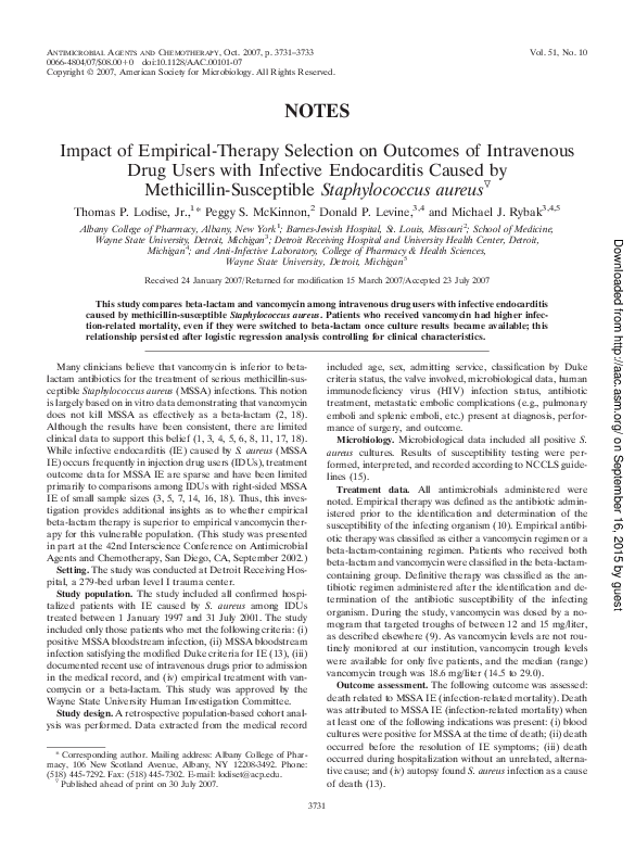 (PDF) Impact of Empirical-Therapy Selection on Outcomes of Intravenous ...