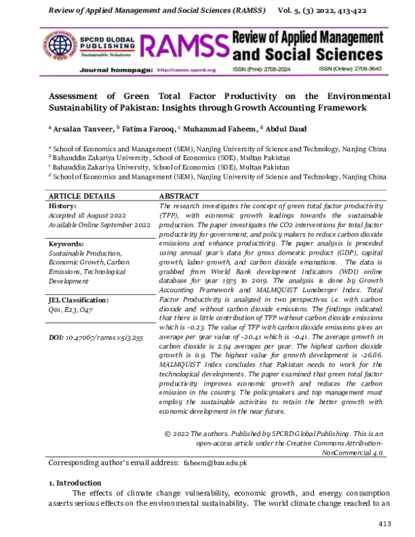 (PDF) Assessment of Green Total Factor Productivity on the ...