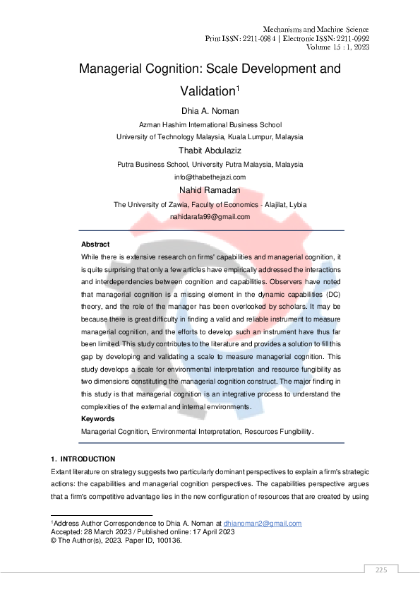 (PDF) Managerial Cognition: Scale Development and Validation | Dhia ...