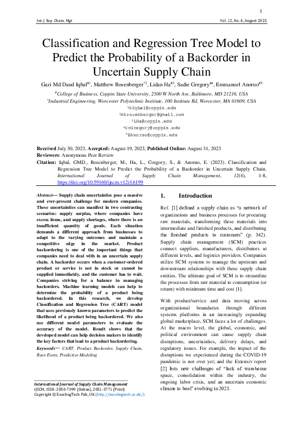 (PDF) Classification and Regression Tree Model to Predict the ...