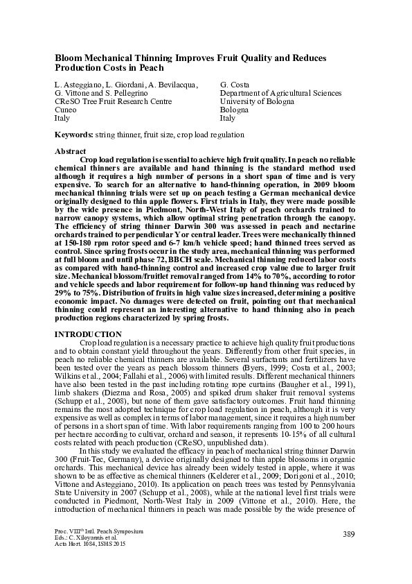 (PDF) Bloom Mechanical Thinning Improves Fruit Quality and Reduces ...