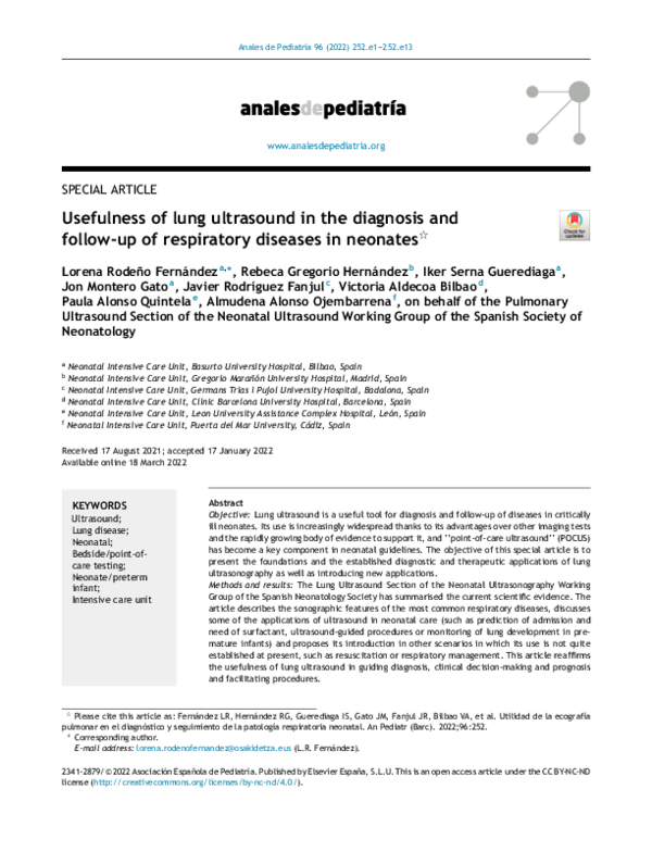 (PDF) Usefulness of lung ultrasound in the diagnosis and follow-up of ...