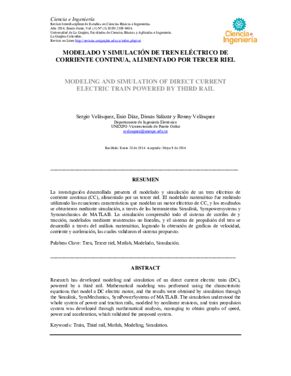 (PDF) Modelado y Simulación De Tren Eléctrico De Corriente Continua ...