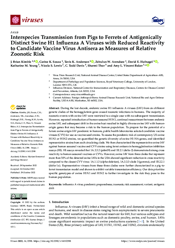 (PDF) Interspecies Transmission from Pigs to Ferrets of Antigenically ...