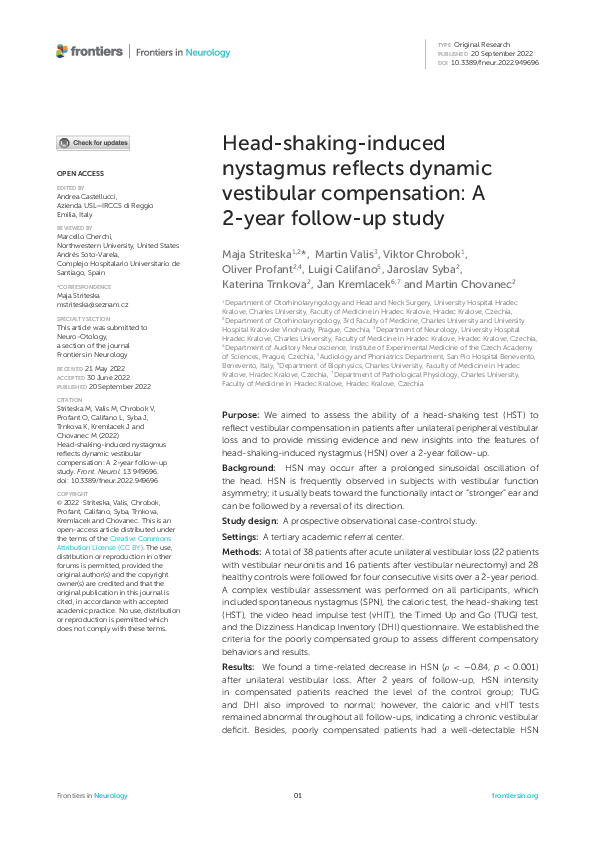 (PDF) Headshakinginduced nystagmus reflects dynamic vestibular