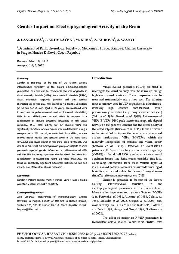 (PDF) Gender Impact on Electrophysiological Activity of the Brain
