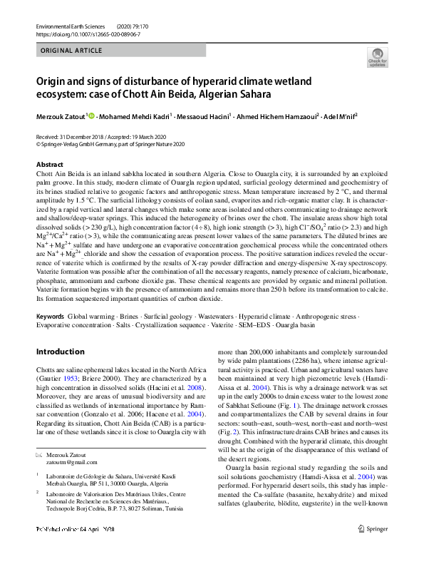 (PDF) Origin and signs of disturbance of hyperarid climate wetland ...