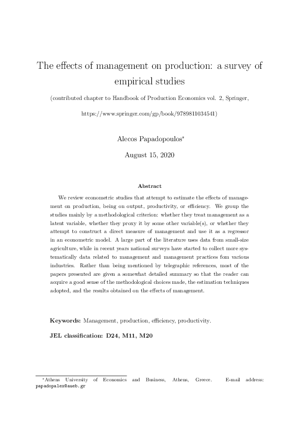 (PDF) The Effects of Management on Production: A Survey of Empirical ...