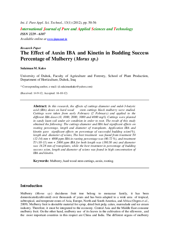 (PDF) The Effect of Auxin IBA and Kinetin in Budding Success Percentage ...