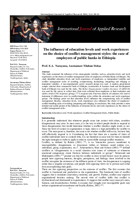 (PDF) The influence of education levels and work experiences on the ...