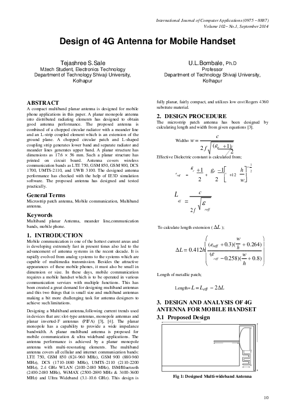 (PDF) Design of 4G Antenna for Mobile Handset