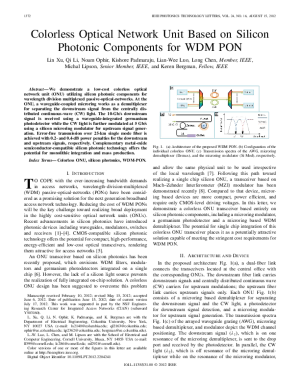 (PDF) Colorless Optical Network Unit Based on Silicon Photonic ...