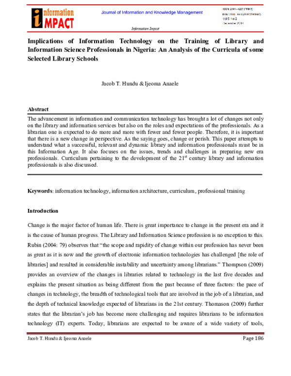 (PDF) Implications of information technology on the training of library ...