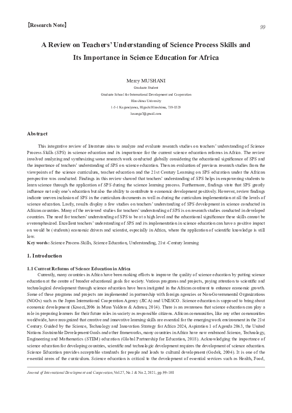 (PDF) A Review on Teachers’ Understanding of Science Process Skills and ...