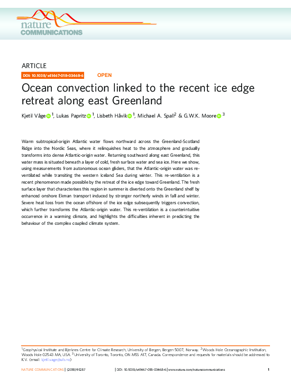 (PDF) Ocean Convection and Ice Edge Retreat in East Greenland