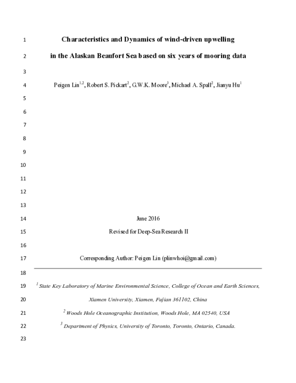 (PDF) Characteristics and dynamics of winddriven upwelling in the Alaskan Beaufort Sea based on