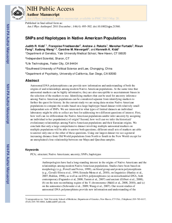 (PDF) Single nucleotide polymorphisms and haplotypes in Native American ...