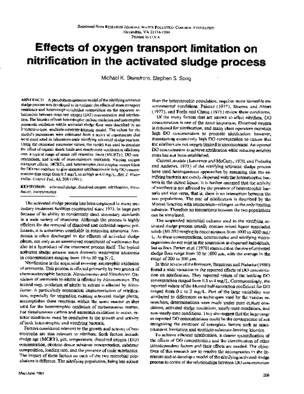 (PDF) Effects of Oxygen Transport Limitation on Nitrification in the ...