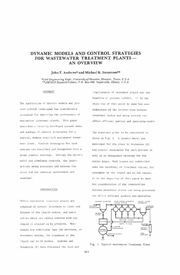 (PDF) Dynamic Models and Control Strategies for Wastewater Treatment