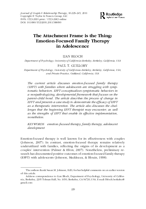 (PDF) The Attachment Frame is the Thing: Emotion-Focused Family Therapy ...