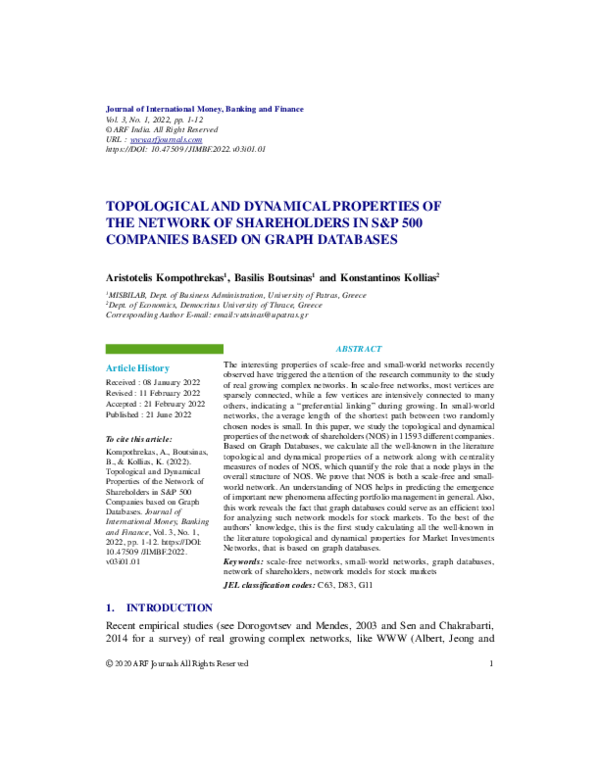 (PDF) TOPOLOGICAL AND DYNAMICAL PROPERTIES OF THE NETWORK OF ...