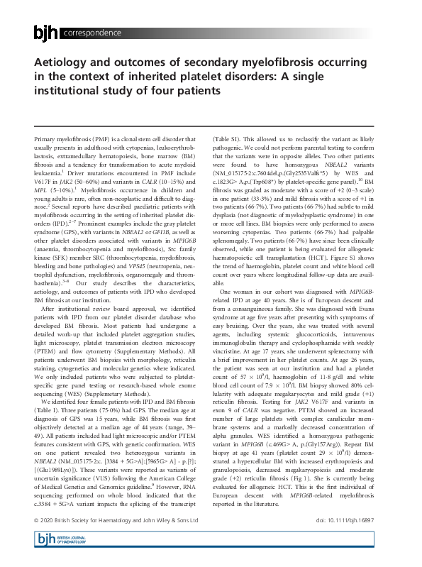(PDF) Aetiology and outcomes of secondary myelofibrosis occurring in ...