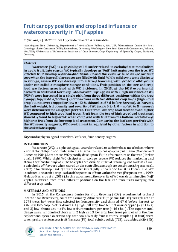 (PDF) Fruit canopy position and crop load influence on watercore ...