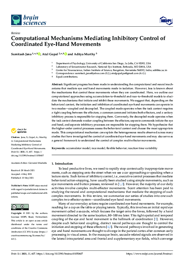 (PDF) Computational Mechanisms Mediating Inhibitory Control of ...