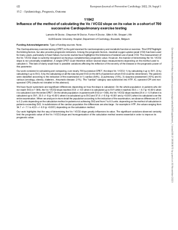 (PDF) Influence of the method of calculating the Ve / VCO2 slope on its ...