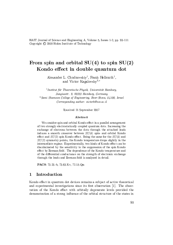 (PDF) From spin and orbital SU(4) to spin SU(2) Kondo effect in double ...