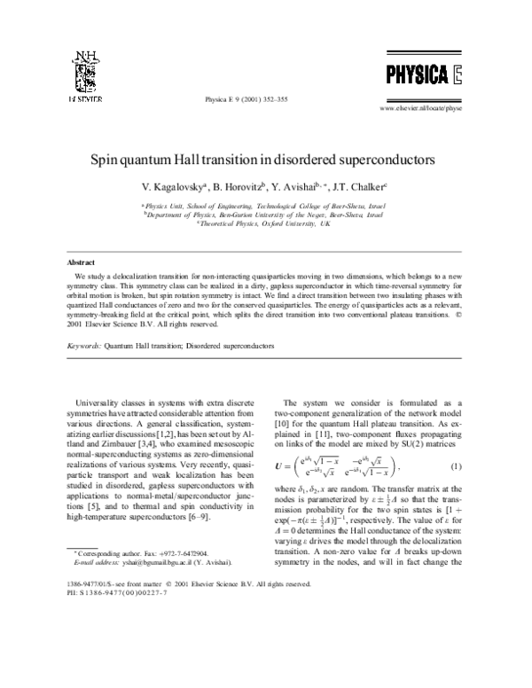 (PDF) Spin quantum Hall transition in disordered superconductors