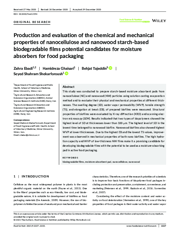 (PDF) Production and evaluation of the chemical and mechanical ...