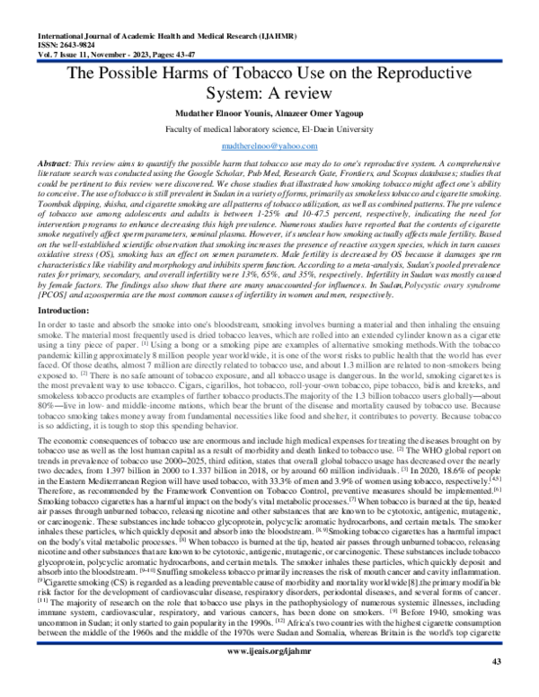 (PDF) The Possible Harms of Tobacco Use on the Reproductive System A