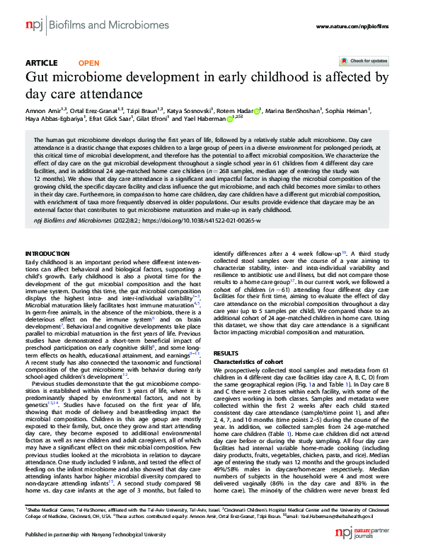 (PDF) Gut microbiome development in early childhood is affected by day ...
