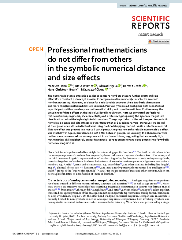(PDF) Professional mathematicians do not differ from others in analogue ...