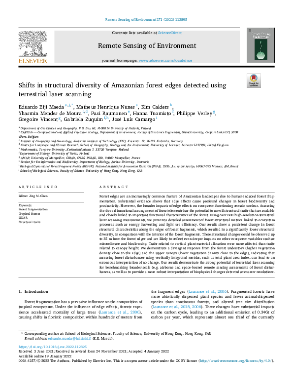 (PDF) Shifts in structural diversity of Amazonian forest edges detected ...