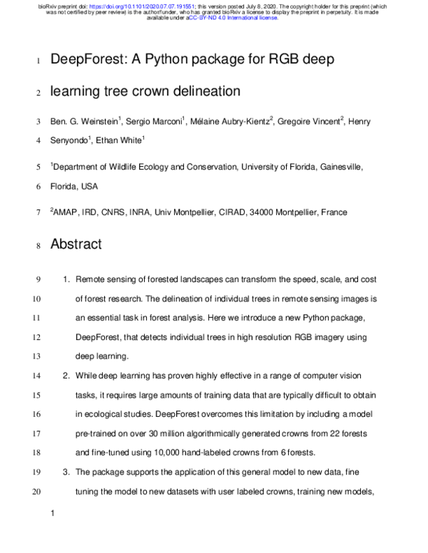 (PDF) DeepForest: A Python package for RGB deep learning tree crown ...