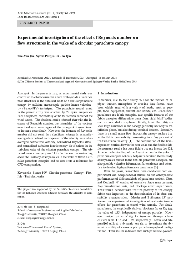 (PDF) Experimental Investigation of the Effect of Reynolds Number on ...