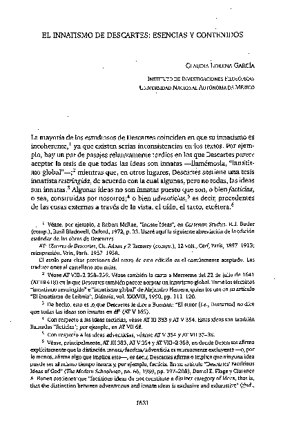 (PDF) El innatismo de Descartes: esencias y contenidos