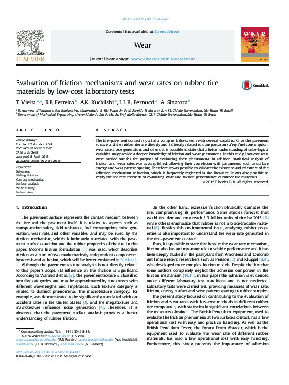 (PDF) Evaluation of friction mechanisms and wear rates on rubber tire ...