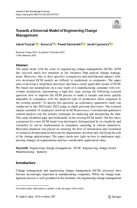 (PDF) Towards a Universal Model of Engineering Change Management