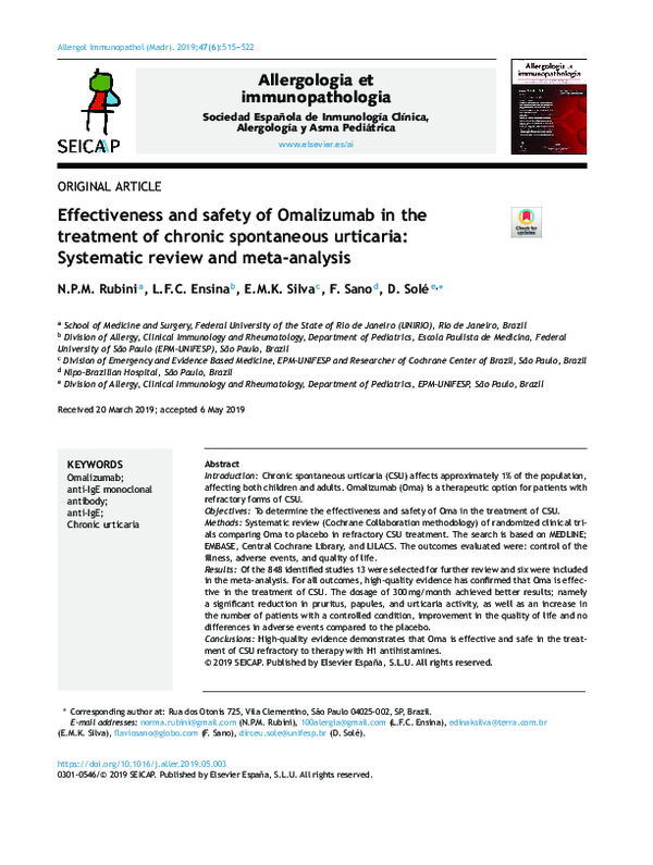 (PDF) Effectiveness and safety of Omalizumab in the treatment of ...